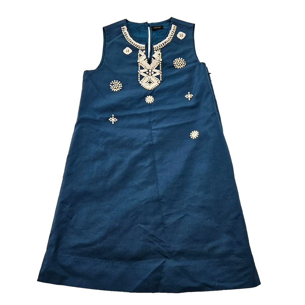 J.Crew Crewcuts Girl's Teal Beaded Rhinestone Sleeveless Shift Dress Sz‎ 7